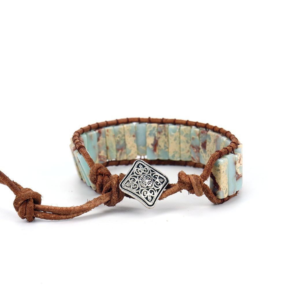 Longrui Amazon joyería transfronteriza imitación piedra natural pulsera de cuerda de cuero tejida a mano joyería de mano creativa bohemia