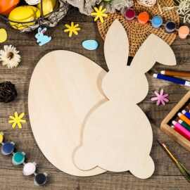 跨境木制Easter空白彩蛋 DIY兔子彩蛋木片亲子绘画装饰工艺品挂件