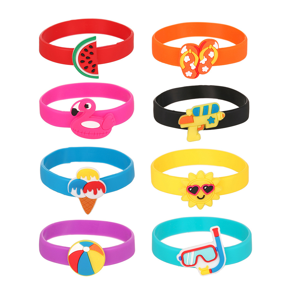 跨境夏日沙滩硅胶手环可爱卡通儿童首饰软胶运动手带手链礼品玩具