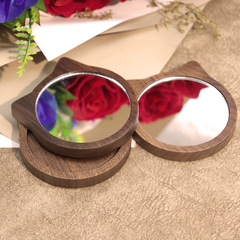 Single-Sided Black Walnut Cat-Shaped Portable Mirror for Women, Beauty Makeup Gift, Animal Outline Round Mirror, Direct Manufacturer Sales