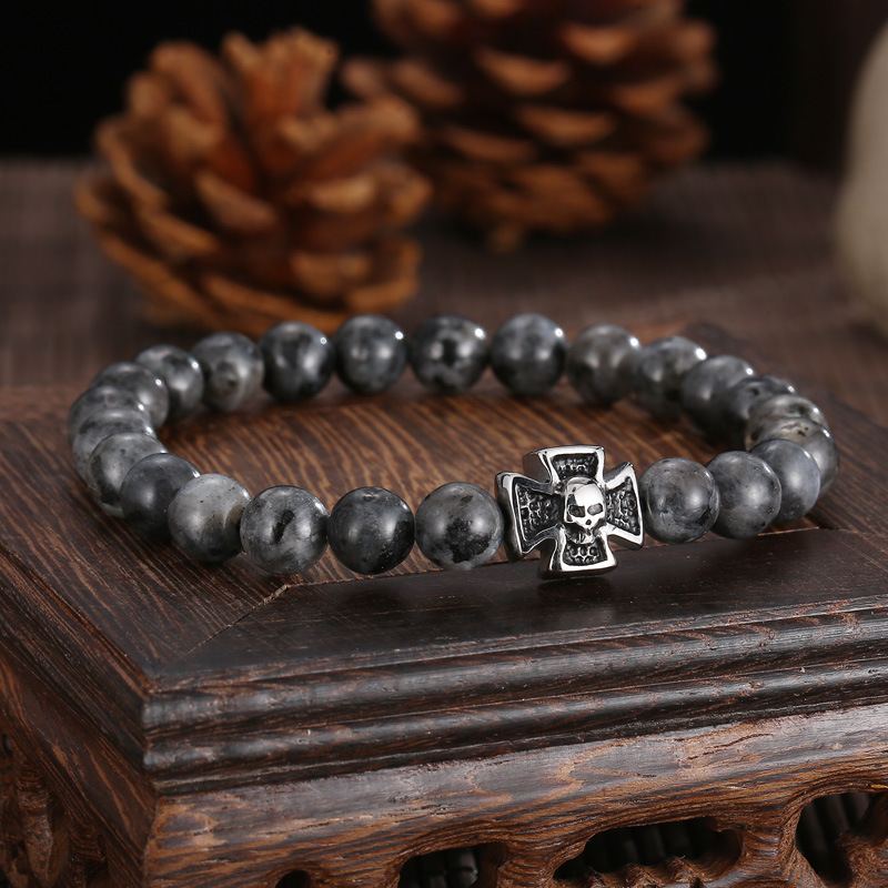 25g Weight Bracelets Classification Daily, Street Occasion turquoise, Agate, Tiger Eye Material Halloween Festival Cross, Skull Pattern Men's Gender Punk Style Punk Cross Skull Turquoise Agate Tiger Eye Halloween Men's Bracelets Men Beaded Bracelets 无