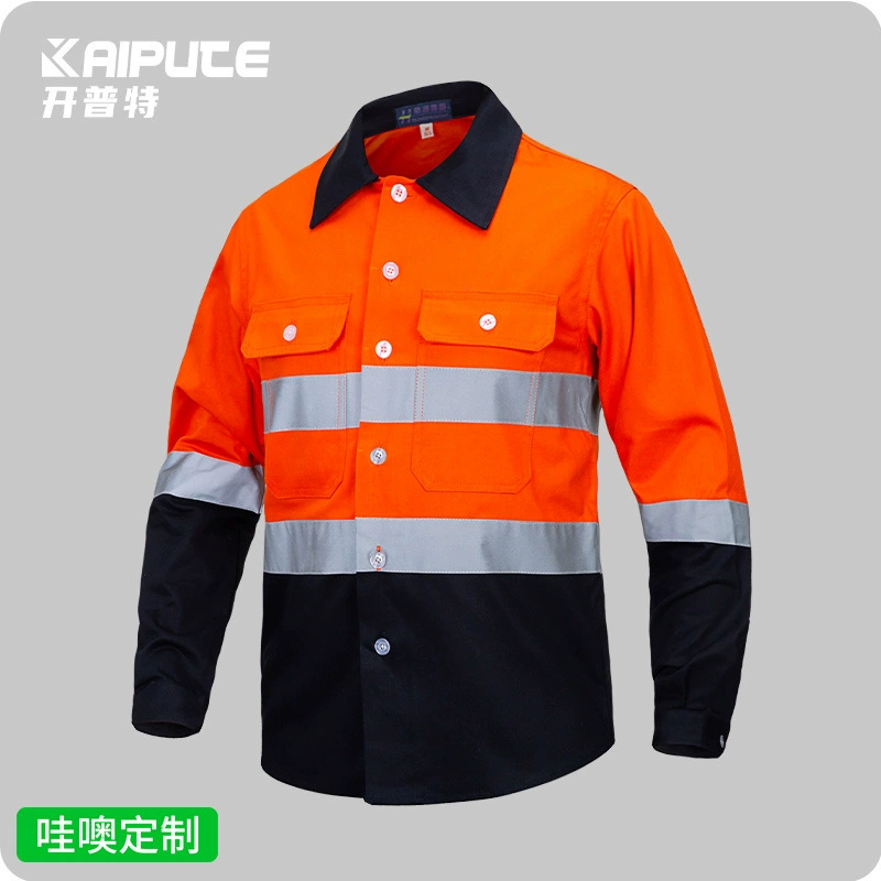 Спецодежда для строителей, горняков и нефтяников из чистого хлопка, с длинными рукавами и светоотражающими элементами, для работы на стройплощадках и в нефтепромышленности.