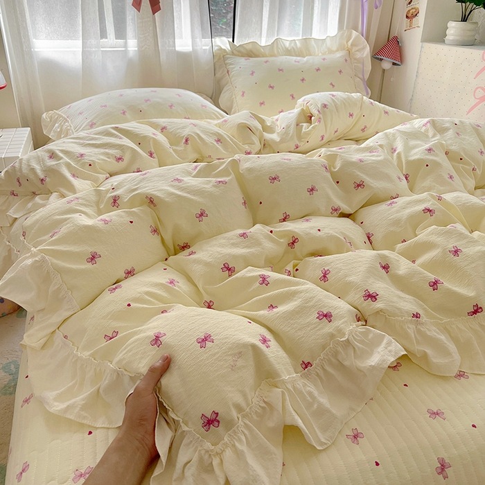 2025 Knitted Double-Layer Yarn Bed Cover Four-Piece Set Princess Style All-Cotton Lace Quilt Cover Quilted Bed Sheet Bedding
