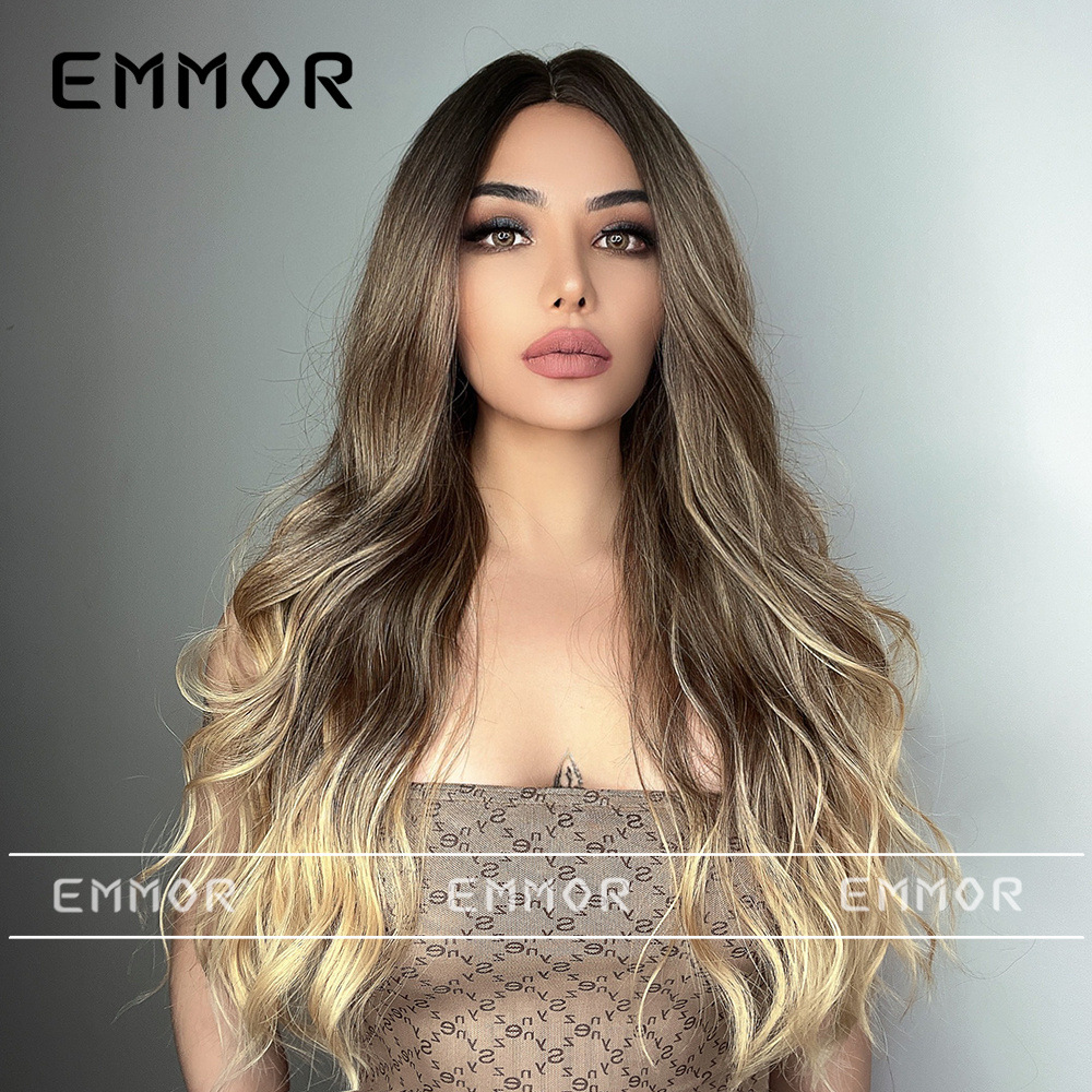 Peluca europea y americana de las mujeres Mediados de longitud larga Pelo Rizado cubierta completa cabeza de seda de alta temperatura luz y suave multicolor peluca natural cubierta completa de la cabeza