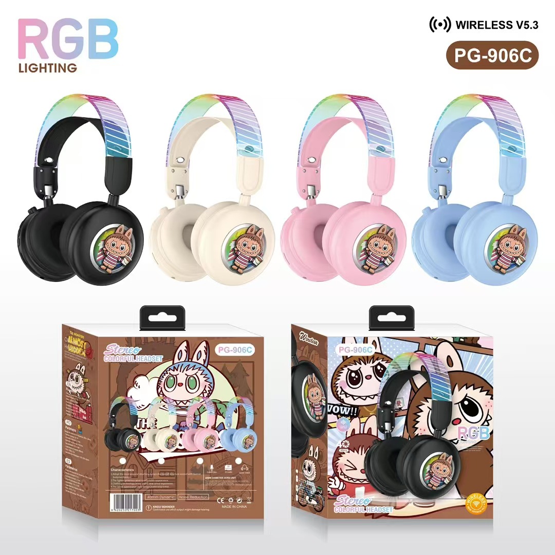 Explosión transfronteriza PG - 906C lindo dibujo animado Brala auriculares Bluetooth luces RGB lindos estéreo image 1