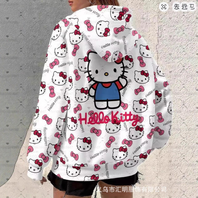 2025 New Hoodie Hello Kitty Printed Sweatshirts Loose Outdoor Fashion Hooded Sweatshirt Women's Top