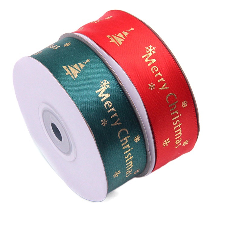 En stock 2,5 cm dorado cinta de Navidad pequeño rollo Navidad vacaciones decoración cinta Navidad regalo embalaje cinta