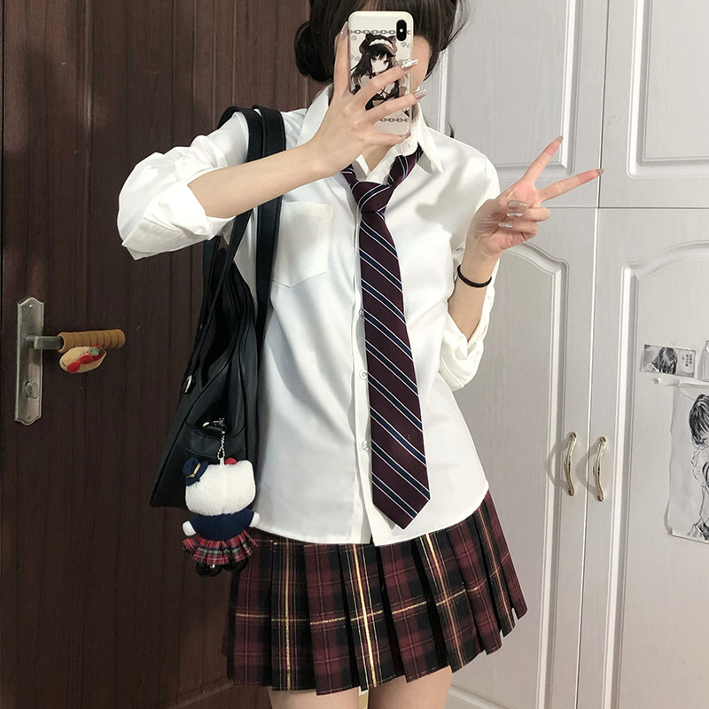 JK 긴 소매 셔츠 기본 가을과 겨울 일본 대학 스타일 유니폼 우유 화이트 솔리드 컬러 올 매치 탑
