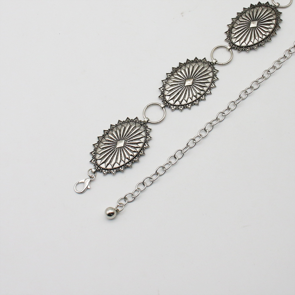 Suministro transfronterizo de amazon serrado cadena de cintura de metal tallado falda versátil de aleación vintage pequeña cadena de fragancia collar decoración