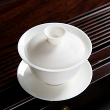 德化白瓷三才盖碗杯单个薄胎羊脂玉陶瓷家用不烫手茶具大茶碗