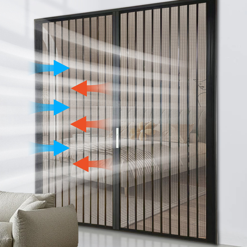 Puerta de pantalla plegable a prueba de mosquitos gatos y perros con cerradura antirrobo invisible retráctil empujador tipo puerta de pantalla de aleación de aluminio personalizada