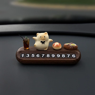2026 New Model Temporary Parking Number Nömrəli dayanma kartı - waving-cream-cat-small-ornament-wood-grain-parking-sign-comes-with-5-sets-of-numbers