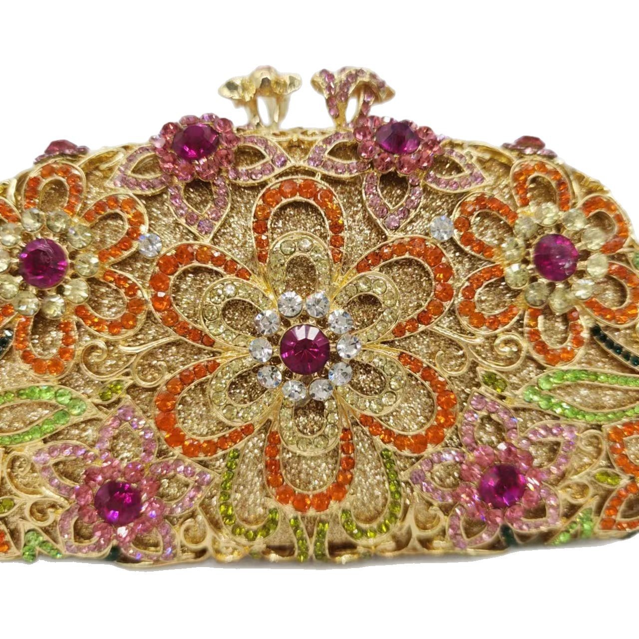 Flores con patrón de diamante, bolsas de cena, bolsas de boda, bolsas de hombro, bolsas de diamante, bolsas de oro