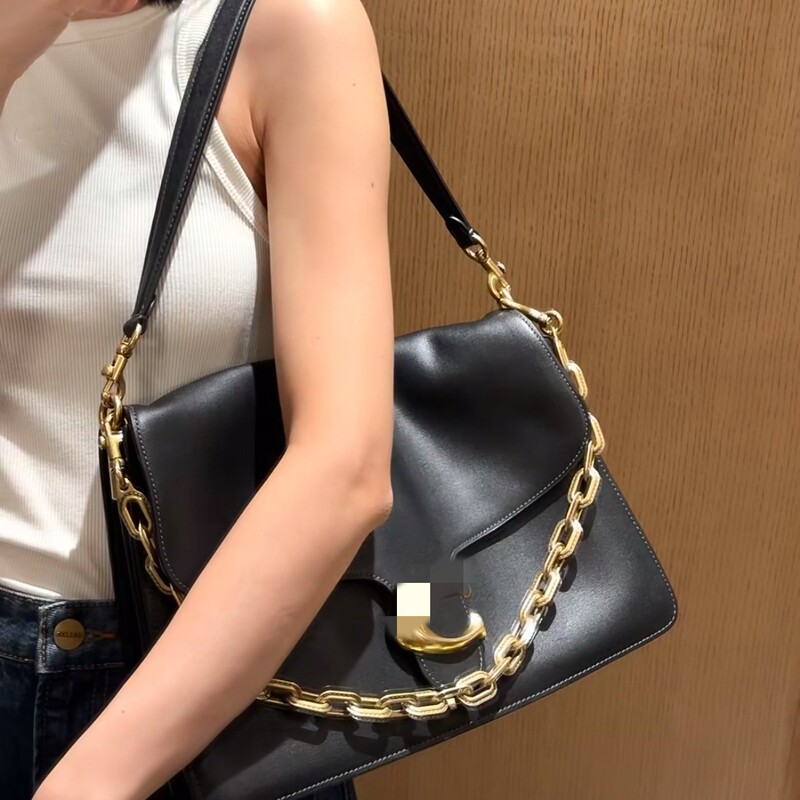 C's New Chain Soft Tabby Chain Shoulder Armpit Bag Genuine Leather Retro Diagonal C-Shaped Buckle Women's Bag