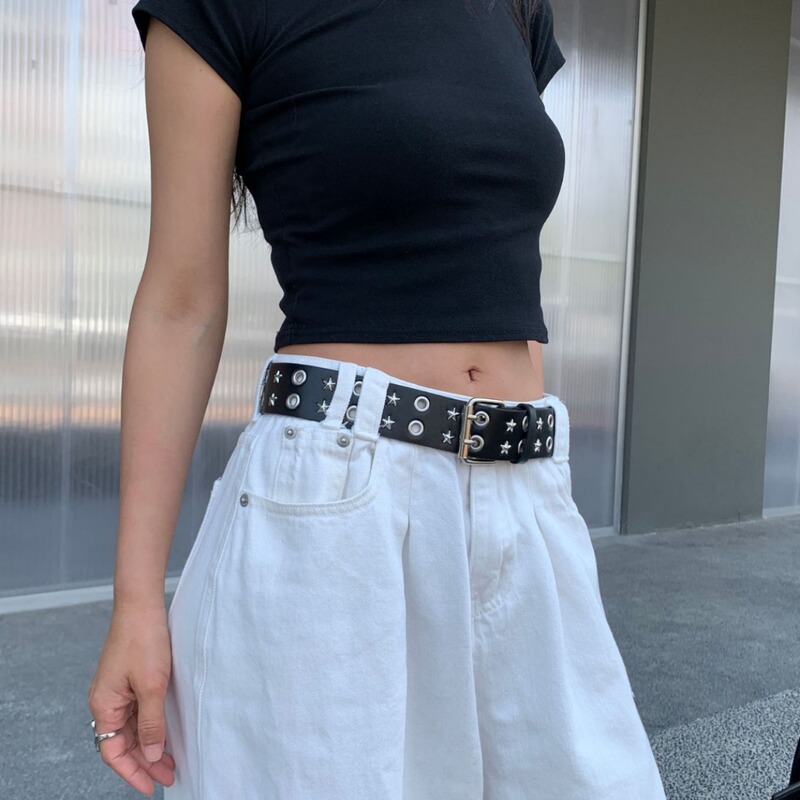 American-style Hip-hop Belt Women's New Wide Belt High-end Punk Style Willow Nails Black All-match Ins Casual Pants Belt