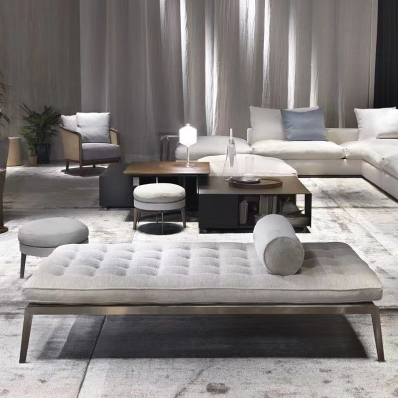 Italian minimalist leather ottoman bench for the end of the bed, luxury casual low stool for the dressing room, shoe changing bench, sofa bench