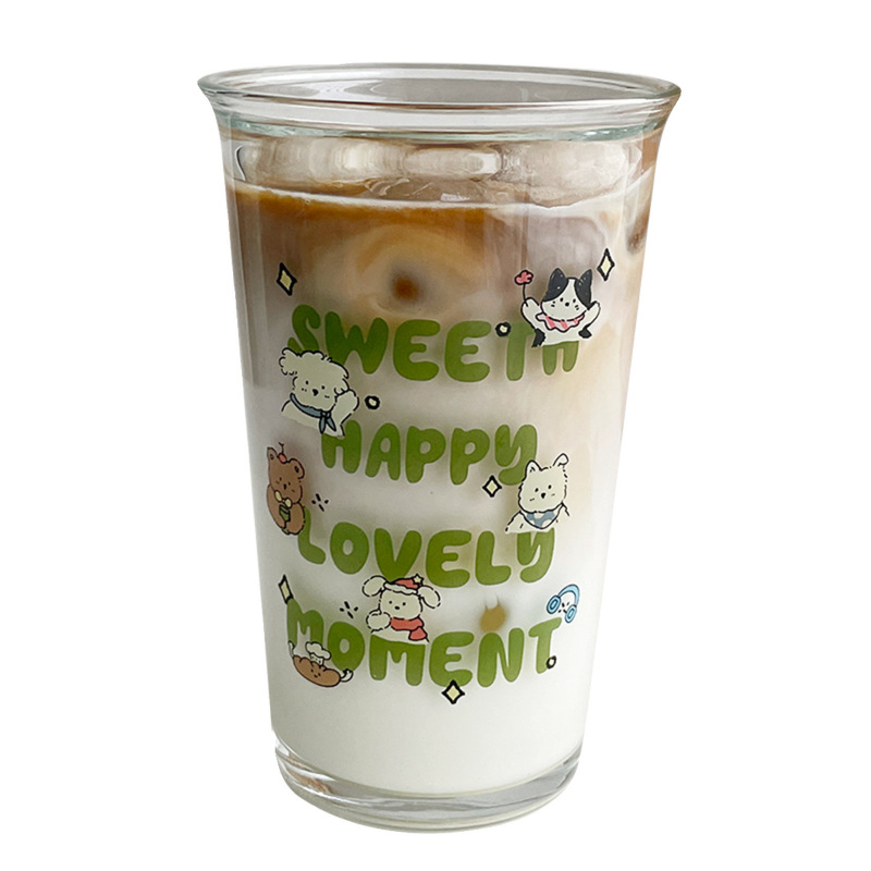 高颜値女性冷たいドリンクカップかわいい厚いガラスカップ学生コーヒーミルクカップ漫画ジュース飲料カップ|undefined