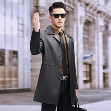 海宁头层牛皮真皮皮衣男士皮夹克风衣外套中长款可拆卸羽绒服内胆