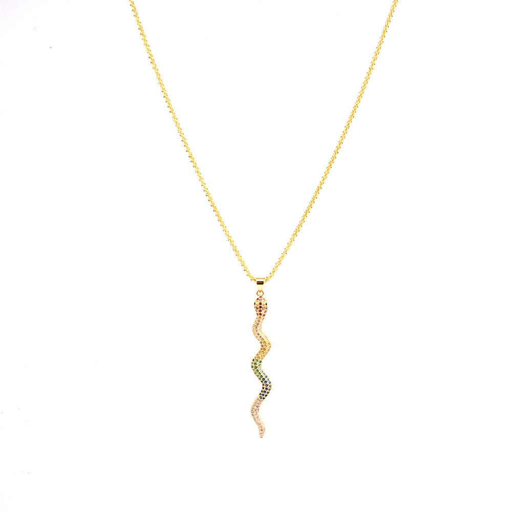 Fashion Snake Copper Inlay Zircon Pendant Necklace 1 Piece