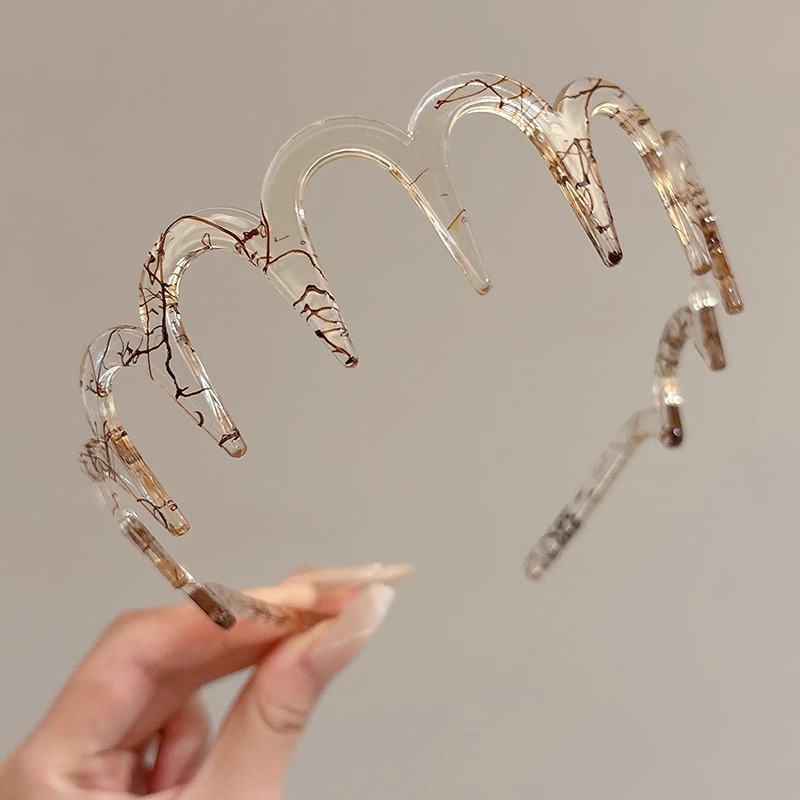 Alto cráneo de lana ondulado banda de cabello para mujeres lavado de cara maquillaje especial banda de cabello con dientes antideslizante acabado de cabello agrupado tocado