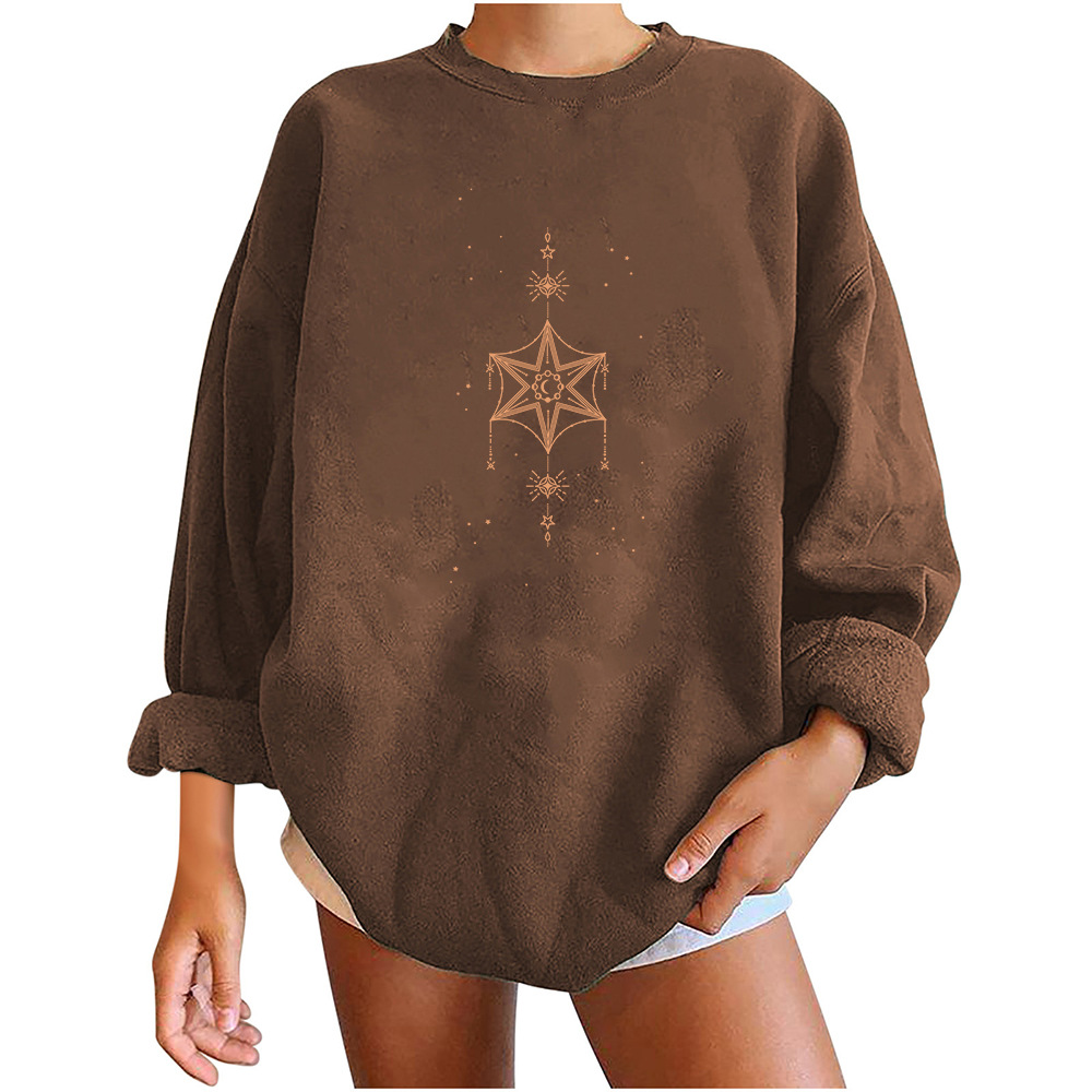 Pull à col rond en polaire avec pendentif étoile, haut chaud décontracté_voghion.com