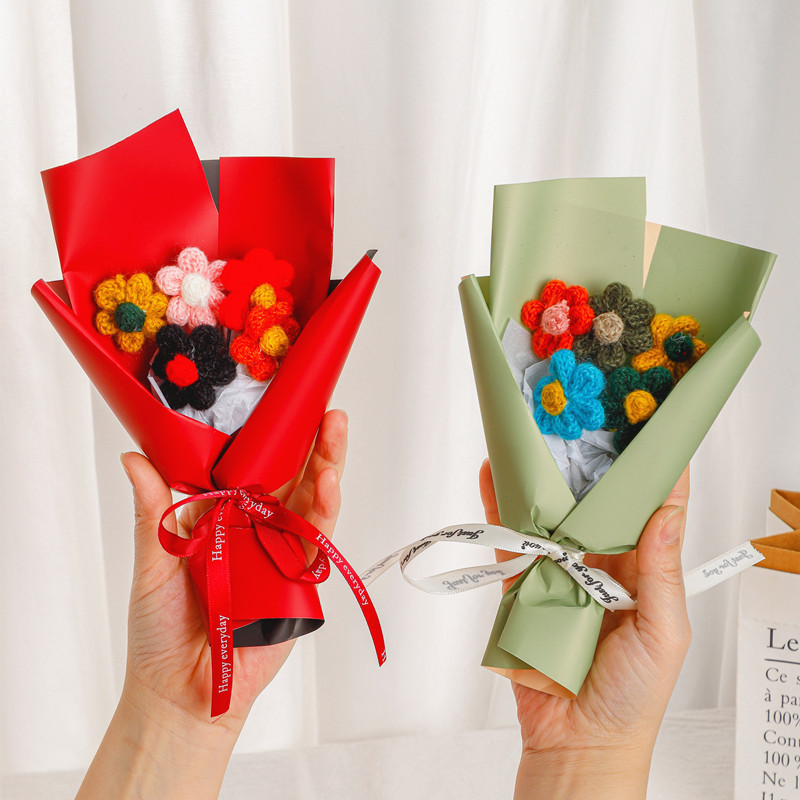 Regalos creativos de Acción de Gracias y Navidad, flores de punto, pequeños ramos, decoraciones florales de hilo, adornos, regalos de Año Nuevo