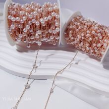 DIY手工铜链保色电镀高亮珍珠珠链1.2mm珠夹珍珠链条头巾服装辅料