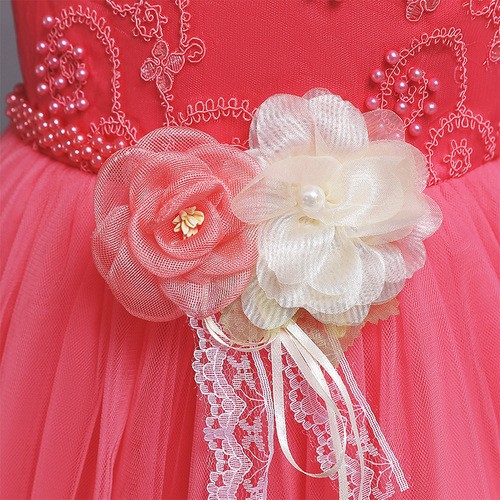 coral bead flower girl dress princess dress Children pageant competition singers host choir stage performance long gown for kids  birthday gift costumes for baby