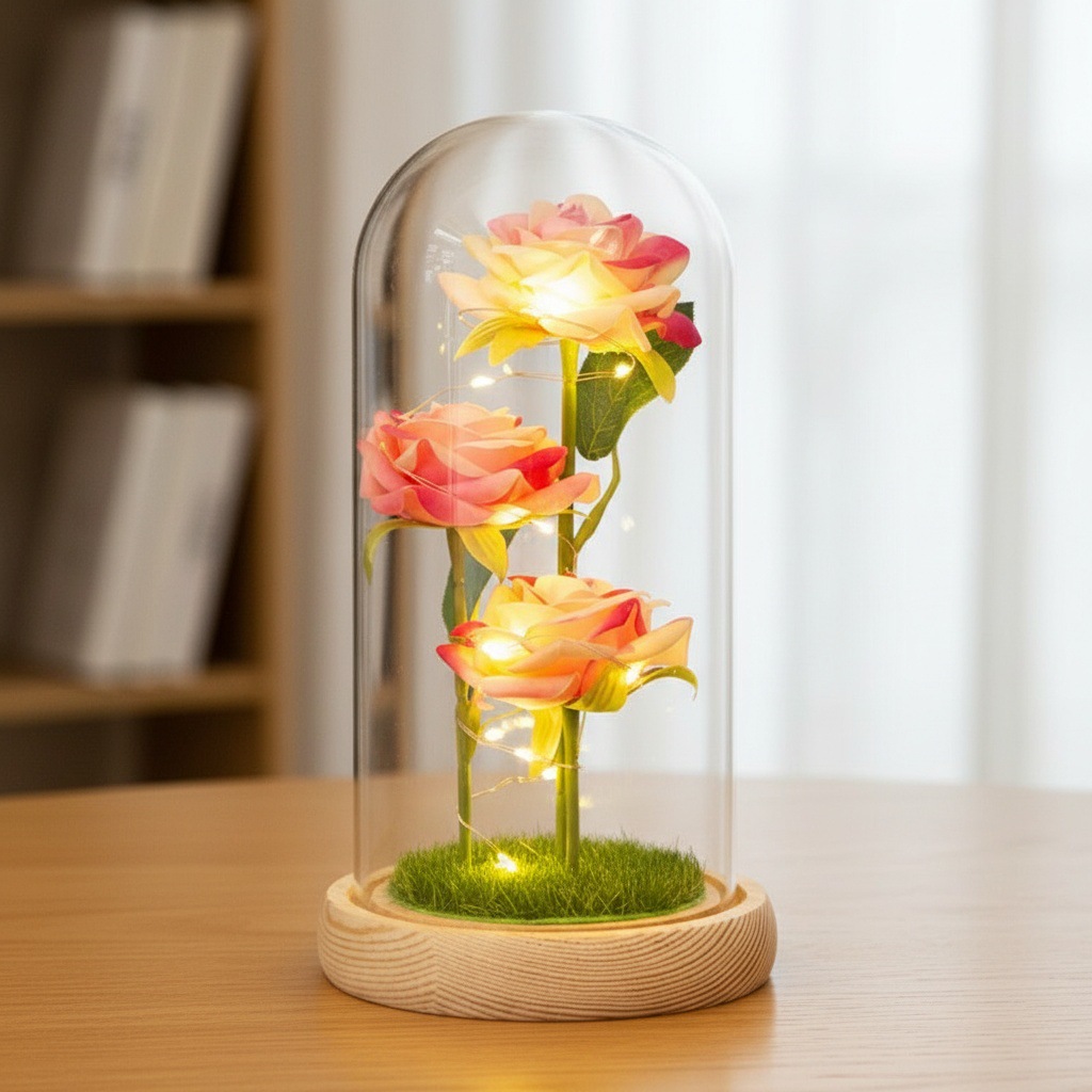 Flor rosa + tronco + césped