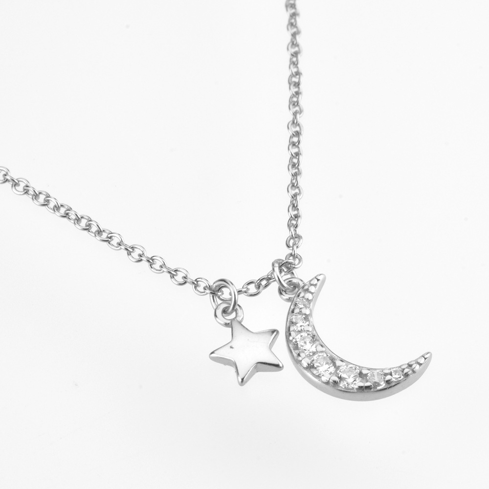 Pendant Necklace Classification 925 sterling silver Chain Material 925 Sterling Silver Zircon Plating Inlay Star Moon Pendant Necklace