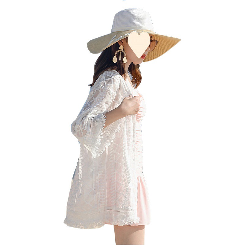 Lace Chiffon Shirt Tassel Cardigan Outward Vacation Ethnic Style Bohemian Beach Sun-protective Clothing for Women