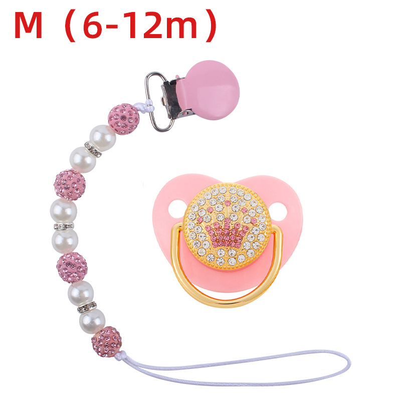 Nuevo bebé suministros corona patrón chupete bebé creativo perla chupete cadena anti-caída traje de cadena