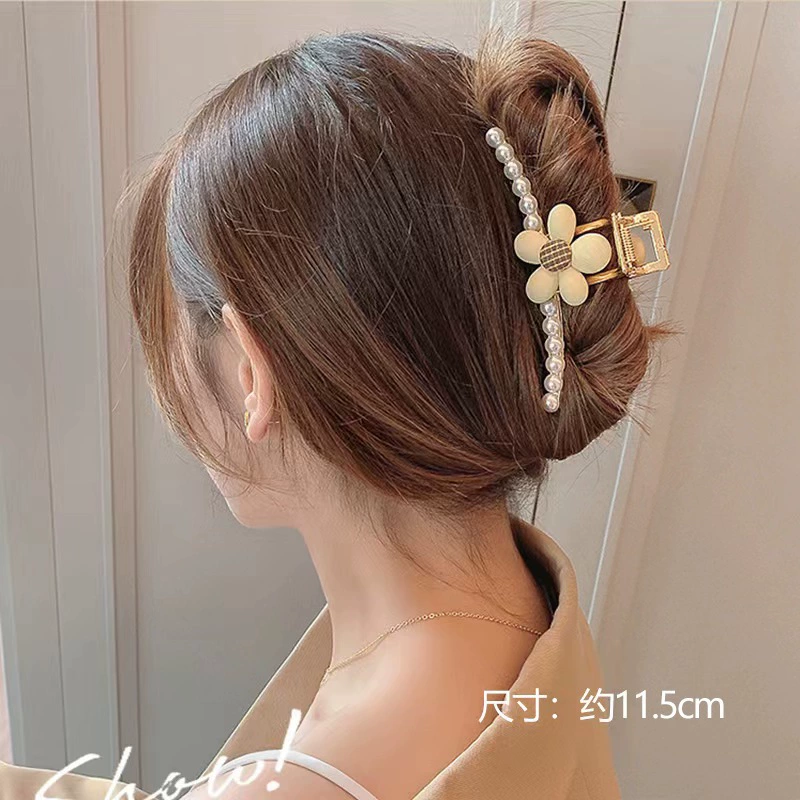 Metal crab hair clip, elegant rhinestone & pearl accents, large styles (multiple colors)