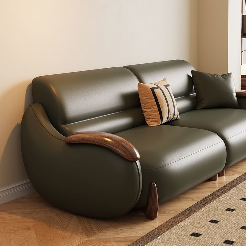 ✅ [A02] Black Walnut Leather Sofa for Villa, New Chinese Style, Suitable for Large and Small Living Rooms, Straight-Row Sofa