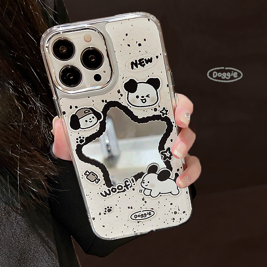 适用iphone17泼墨趣味小狗16promax苹果15手机壳12电镀镜面11原创