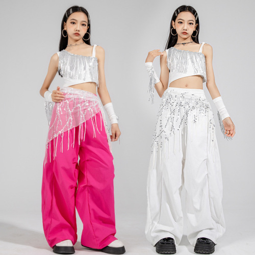 Dancewear for Girls, Summer Jazz Performance Suit, Dopamine Sleeveless Backless Top, Hot Chick Style, Children's Jazz Fashion Show Dress