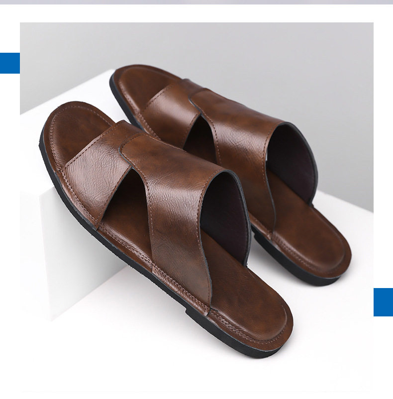 Dép sandal nam quai ngang hở mũi kiểu retro, đế cao su êm chân, cỡ lớn — nâu, đen chi tiết 4