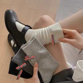 ·2025新款韩版彩带蝴蝶结潮流小众螺旋袜口轻奢中筒袜女袜棉袜
