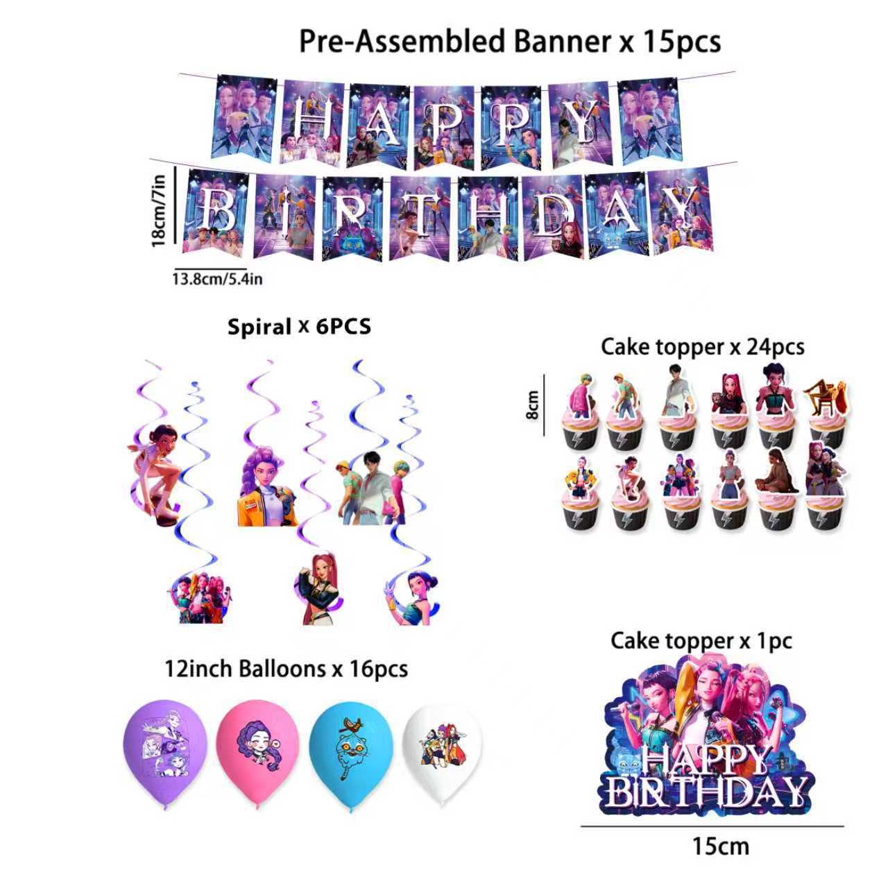 Amazon KPOP Blue Cacería de Brujas Temática Fiesta de Cumpleaños Bandera Tarjeta de Balón Set Decoración