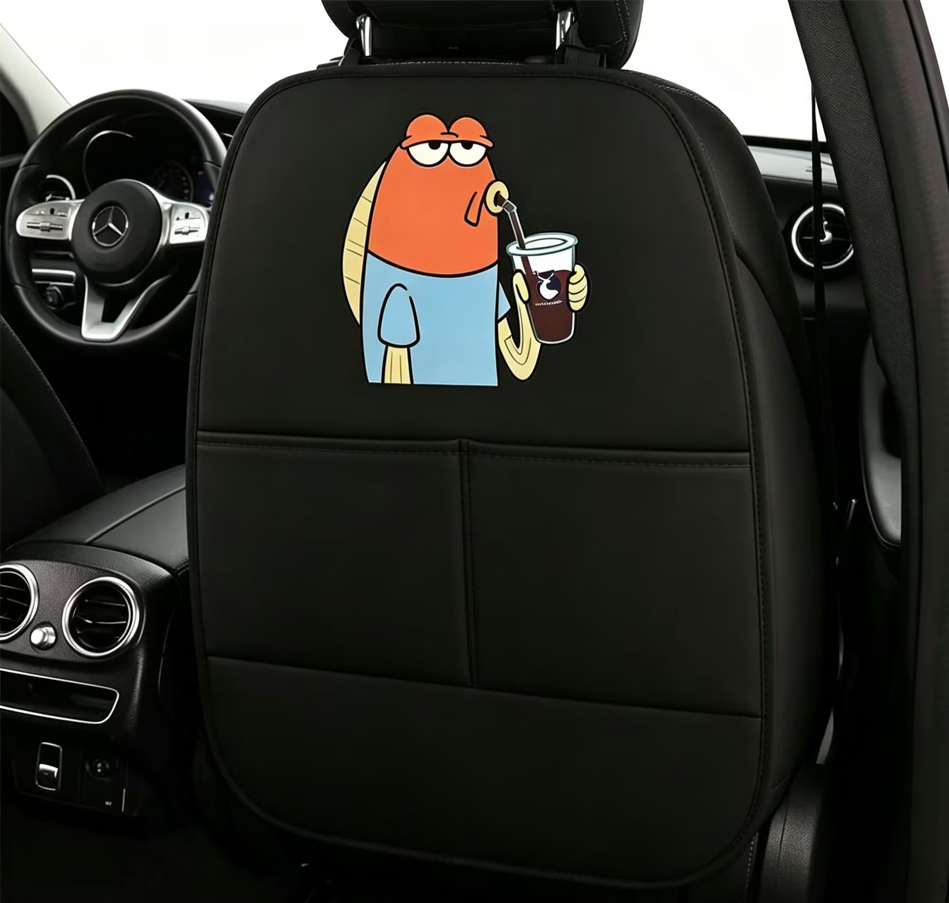 Car anti-kick mat, children's seat back anti-kick pad, SpongeBob Bikini Bottom red fish rear seat anti-dirt pad, cartoon anti-kick