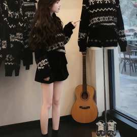 气质一整套ootd穿搭复古2025年冬季新款费尔岛针织衫短裤两件套装