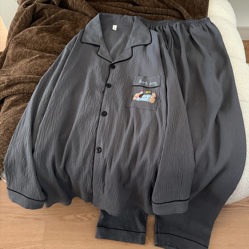 Spring, Autumn and Winter Long-Sleeved Pants Men's Pajamas Cartoon Men's Youth Thin Cloud Cotton Home Clothes Set