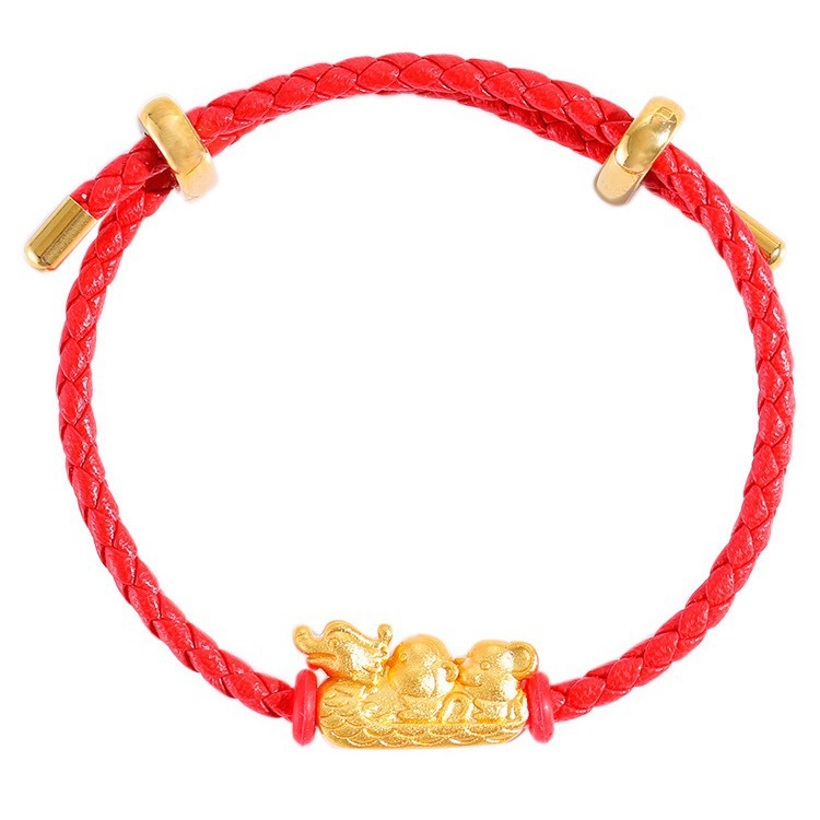 Hiekkakultainen apina-lohikäärme-hiiri-lohikäärmevene-kolmi-yhdessä-läpireikäinen horoskooppi lohikäärme punainen köysirannekoru pariskunnalle, pitkäaikainen haalistumaton_voghion.com