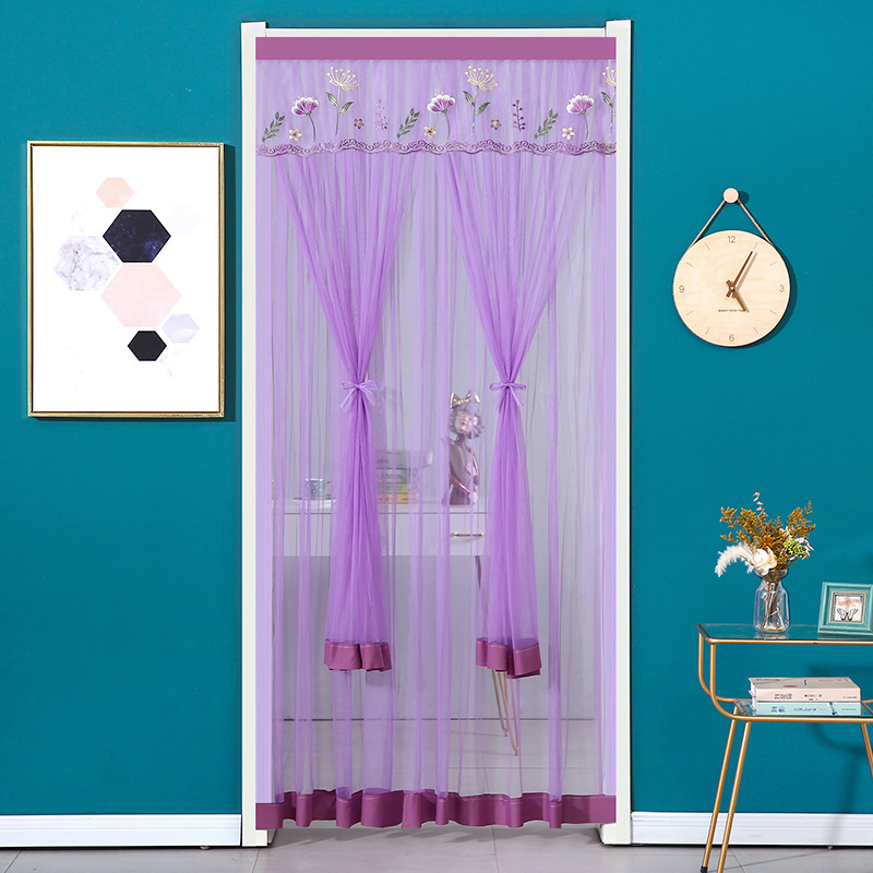 Spring Hanging Double-Layer Punch-Free Anti-Mosquito Door Curtain Fabric Internet Celebrity Gauze Curtain Bedroom Lace Door Curtain Partition Curtain