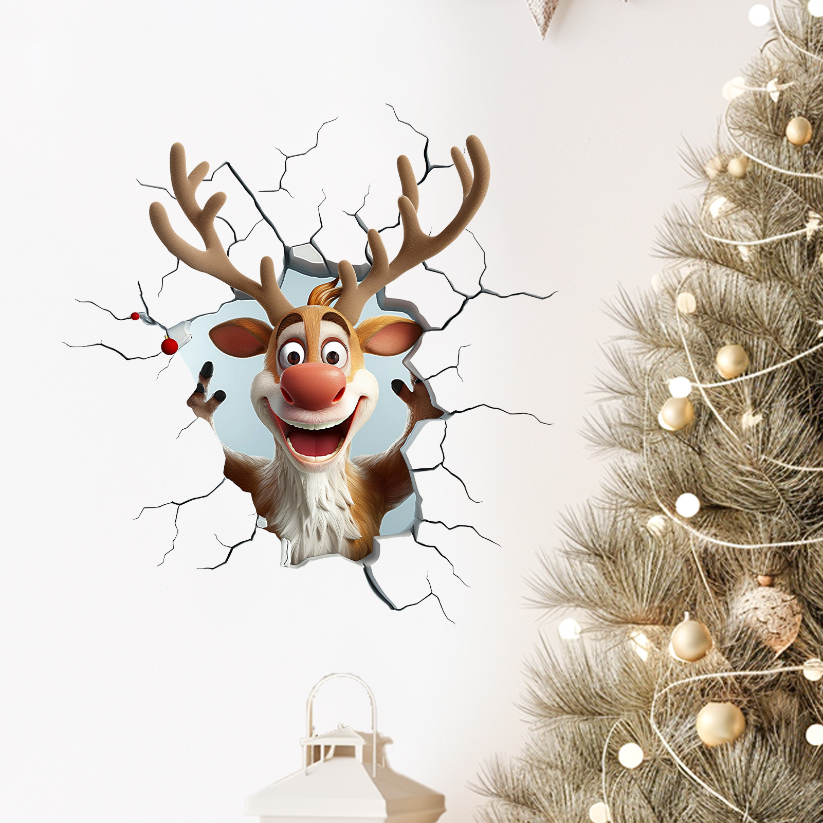 MS-XA026 Chistmas Ceative 3D Wall-beaking Catoon Reindee Festive Atmosphee Living Room Home Decoation Wall_voghion.com