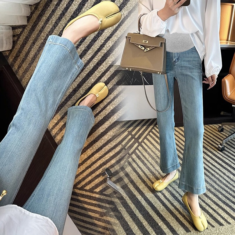 Pregnant Women's Jeans 2025 Early Spring New Fashion High Waist Belly-supporting Slimming Flared Pants All-match Outer Wear Cropped Trendy Pants Pregnant Women's Jeans 2025 Early Spring New Fashion High Waist Belly-supporting Slimming Flared Pants All-match Outer Wear Cropped Trendy Pants