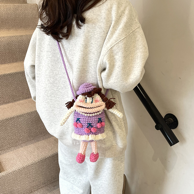 Cartoon lindos bolsos para niños productos acabados de gancho artesanal bolsos de hombro para niños muñecas feas y bonitas bolsos para niños