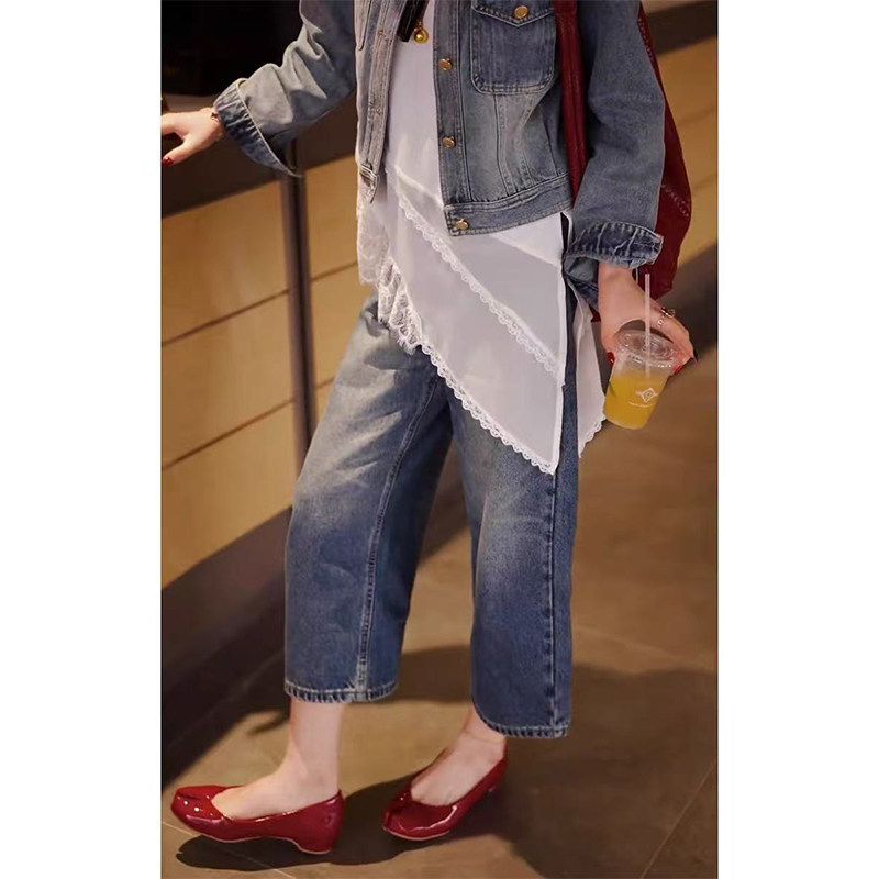 American-style high-waisted washed cropped wide-leg jeans, plus size, new summer model, loose fit, slimming, with a draping effect and curved cut American-style high-waisted washed cropped wide-leg jeans, plus size, new summer model, loose fit, slimming, with a draping effect and curved cut