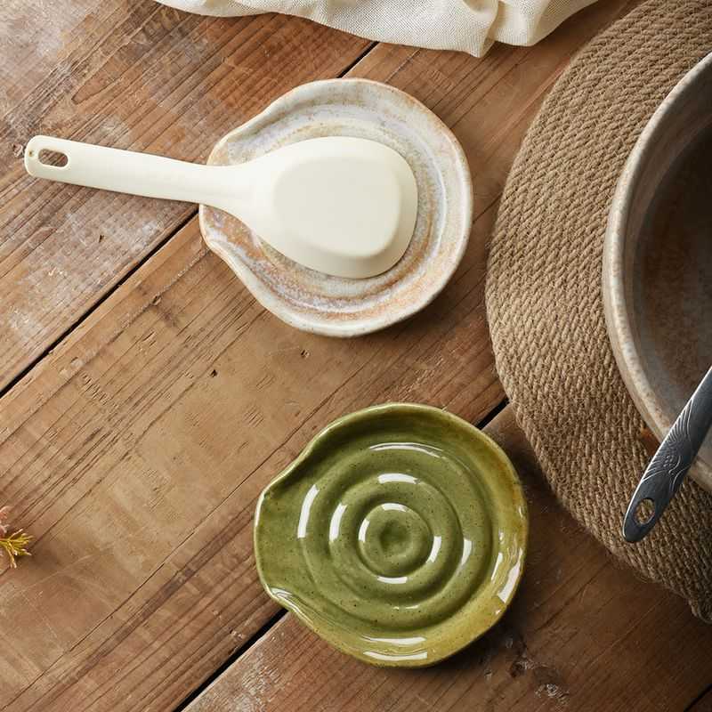 Customized Ceramic Spoon Rest, European-Style Retro Household Reactive Glaze Sesame Trendy Color Tableware, Nordic Style Plate, Food Grade