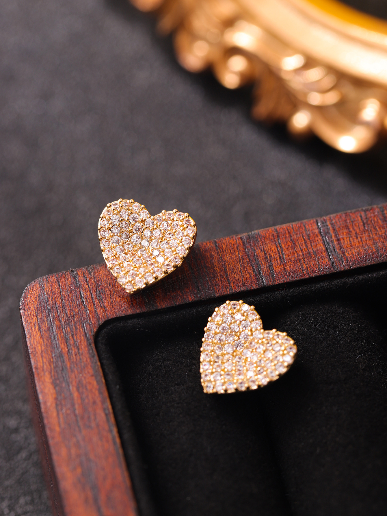 Ear Studs Classification Casual, Daily Occasion IG Style Heart Shape Plating Inlay Copper Rhinestones Ear Studs